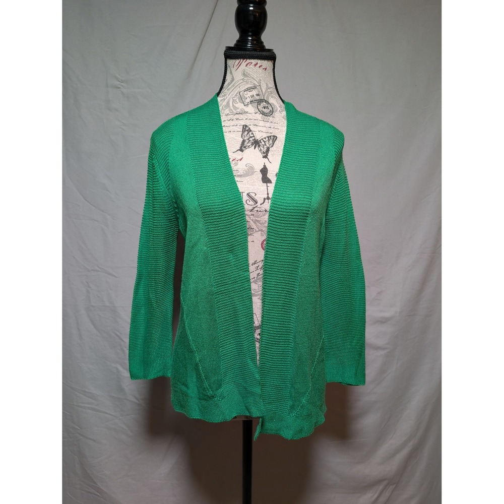 Worthington Bright Green Open Front Knit Sweater Cardigan Women's Medium